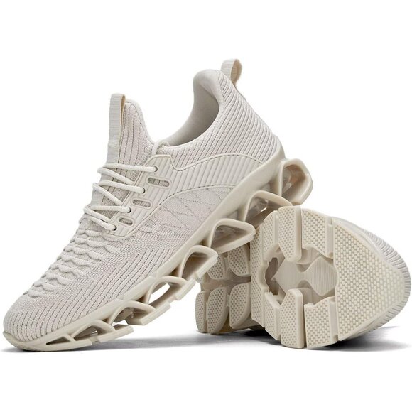 Women's Beige Slip-On Walking Running Shoes Blade Sneakers Non-Slip Comfort - Picture 6 of 7